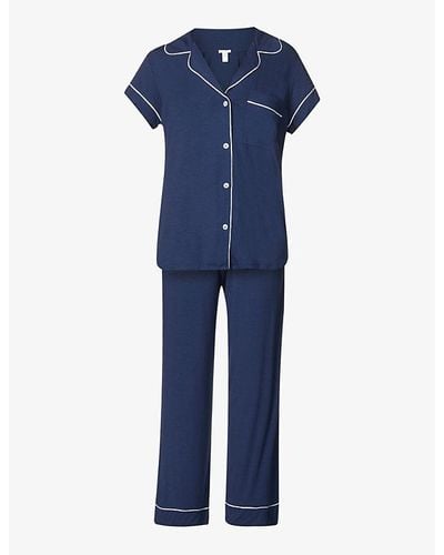 Eberjey Vy Ivory Gisele Stretch-jersey Pajama Set - Blue