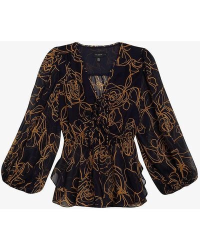 Ted Baker Kazuko Floral-print Peplum Woven Blouse - Black