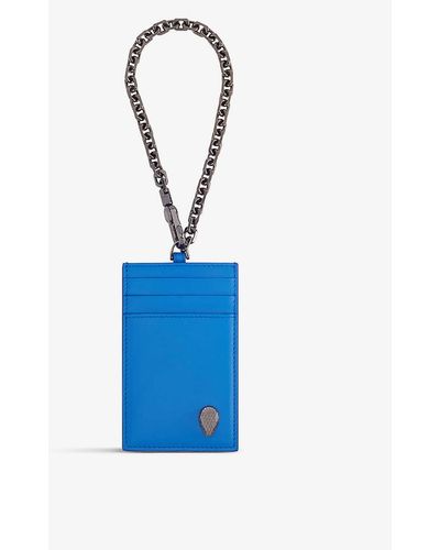 BVLGARI Serpenti Forever Leather Card Holder On Chain - Blue