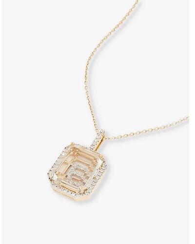 Mateo Secret E 14ct Yellow-gold, 0.28ct Diamond And Quartz Pendant Necklace - White