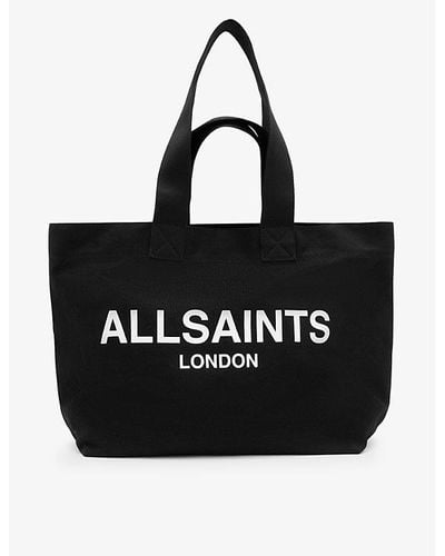 AllSaints Ali Logo-print Cotton-canvas Tote Bag - Black