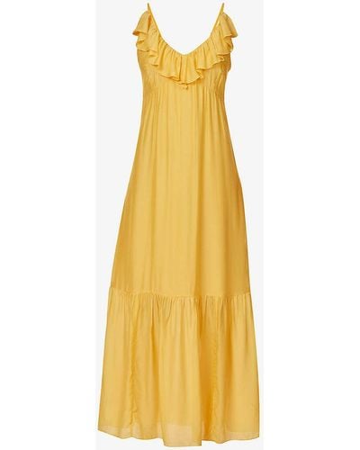 IKKS Ruffled V-neck Tiered-hem Woven Maxi Dress - Yellow