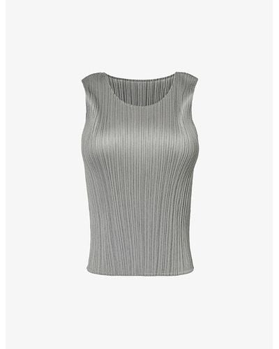 Pleats Please Issey Miyake Basic Sleeveless Pleated Knitted Jersey Top - Grey