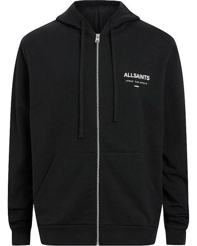 AllSaints Underground Logo-print Relaxed-fit Organic-cotton Hoody X - Black