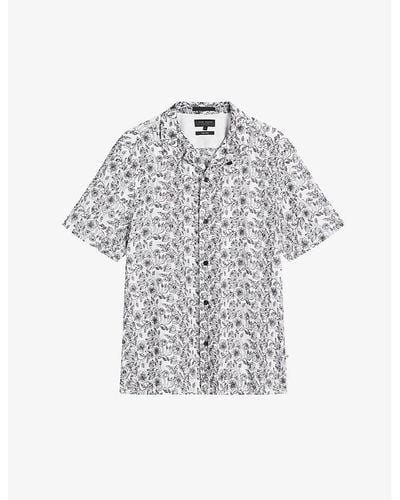 Ted Baker Mulben Floral-embroidery Short-sleeve Woven Shirt - White