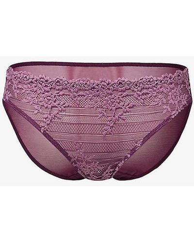 Wacoal Embrace Lace Floral-embroidered Mid-rise Stretch-lace Brief - Purple