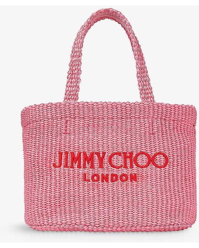 Jimmy Choo Beach Mini Raffia Tote Bag - Pink