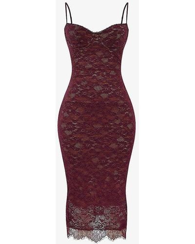 House Of Cb Melina Floral Stretch-lace Midi Dres - Red