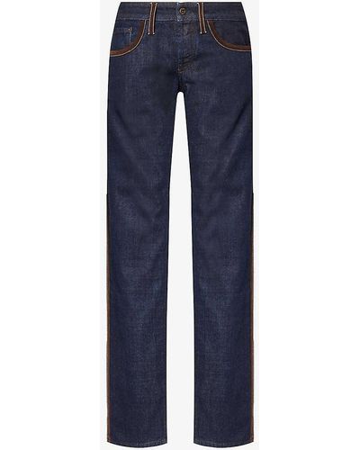 Miu Miu Contrast-trim Brand-embroidered Mid-rise Straight-leg Jeans - Blue