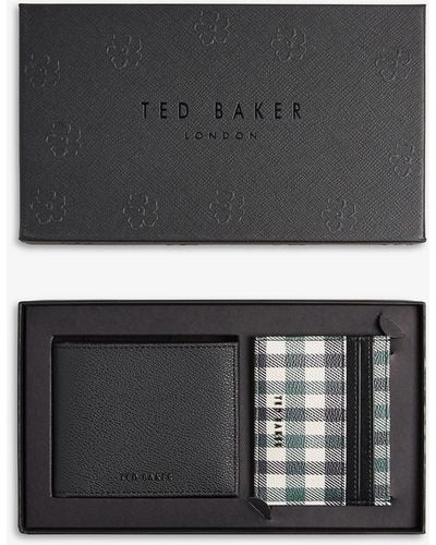Ted Baker Trooun Checked Faux-leather Cardholder And Wallet Set - Black