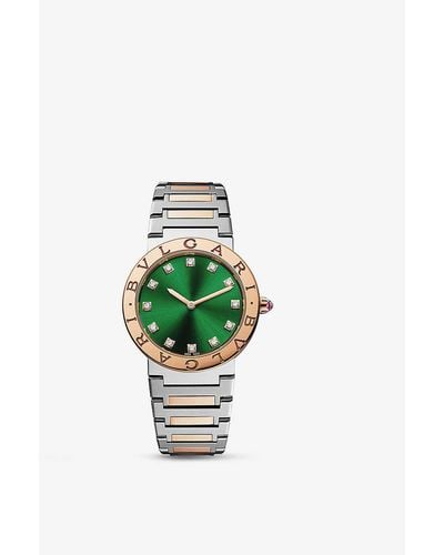 BVLGARI Unisex Bulgari Bulgari 18ct Rose Gold, Stainless-steel And Brilliant-cut Diamond Quartz Watch - Green