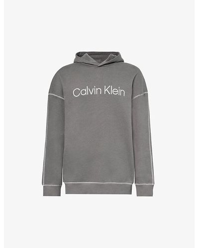 Calvin Klein Lounge Brand-embroidered Cotton-jersey Hoody - Gray