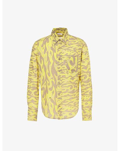 ERL Printed Cotton And Linen-blend Shirt X - Yellow