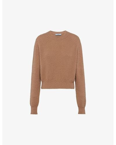 Prada Logo-pattern Relaxed-fit Cashmere Sweater - Brown