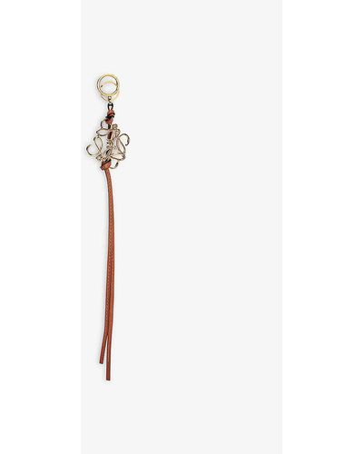 Loewe Anagram Leather And Gold-toned Brass Charm - White