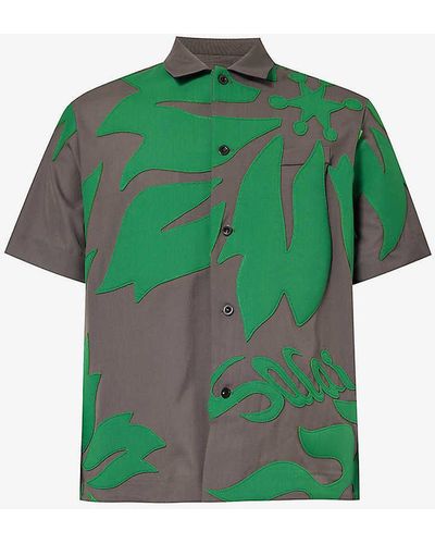 Sacai Short-sleeve Welt-pocket Boxy-fit Woven Shirt - Green