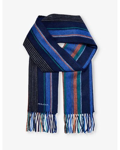 Paul Smith Artist Stripe Brushed Cashmere Scarf - Blue