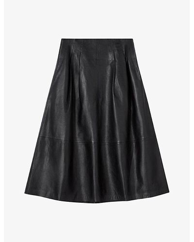 LK Bennett Farrow A-line Leather Midi Skirt - Black