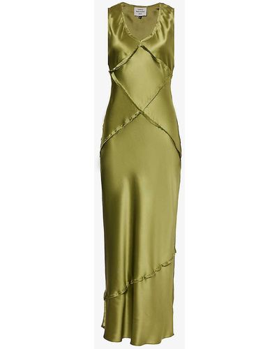 Reformation X Camille Rowe Taylor V-neck Silk Maxi Dress - Green