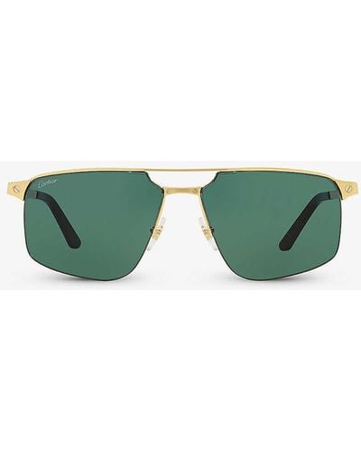 Cartier 6l001639 Ct0385s Pilot-frame Metal Sunglasses - Green