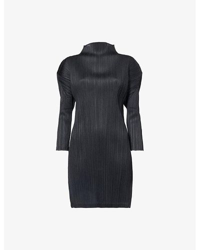 Pleats Please Issey Miyake Pleated High-neck Knitted Top - Black