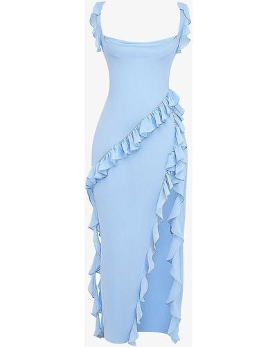 House Of Cb Ariela Ruffle-trim Woven Maxi Dress - Blue