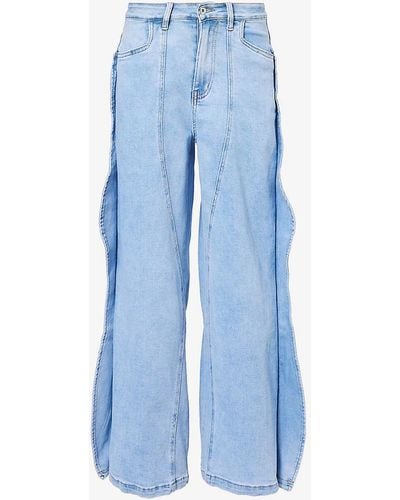 Amy Lynn Wavy-trim Wide-leg High-rise Stretch-denim Jeans X - Blue