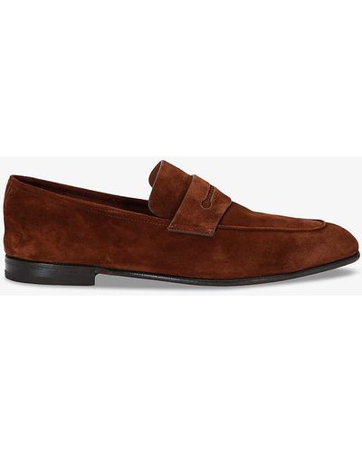 Zegna L'asola Suede Penny Loafers - Brown