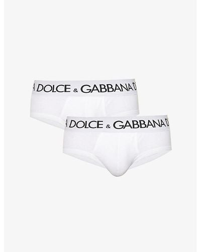 Dolce & Gabbana Pack Of Two Logo-waistband Low-rise Stretch-cotton Briefs Xx - White