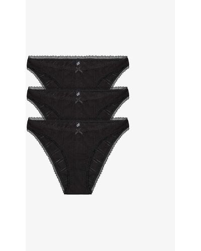 Cou Cou Intimates Pack Of Three Pointelle High-rise Organic-cotton Brief - Black