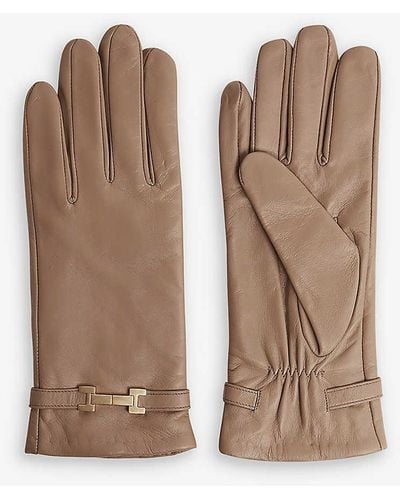 Reiss Harriet Gold-tone Hardware Leather Gloves - Brown