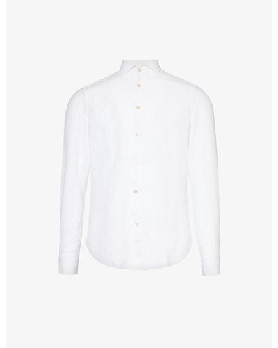 Eleventy Spread-collar Regular-fit Linen Shirt Xx - White