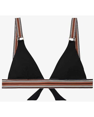 Reiss Yve Stripe-trim Triangle Stretch-woven Bikini Top - Black