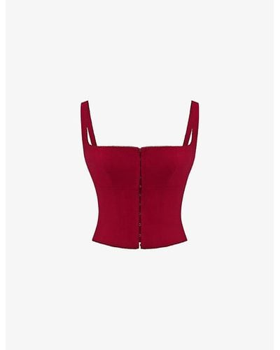 House Of Cb Pia Square-neck Stretch Cotton-blend Corset Top - Red