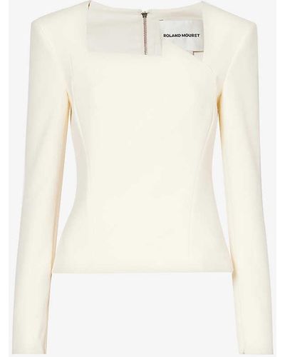 Roland Mouret Square-neck Padded-shoulders Stretch-woven-blend Top - White