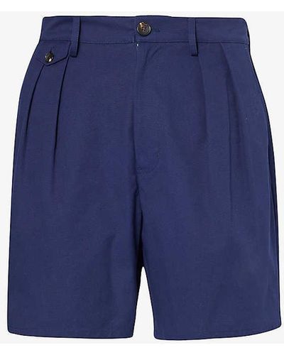 Bally Knife-pleat Regular-fit Cotton-twill Shorts - Blue
