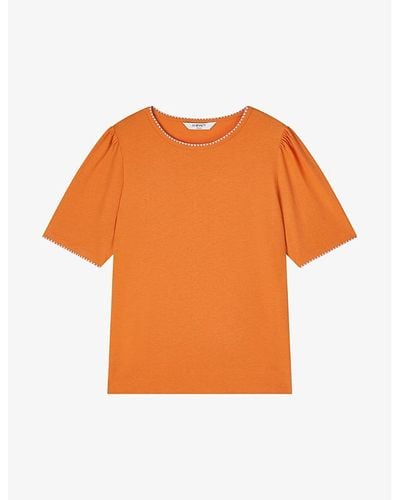 LK Bennett Lizzie Embroidered-trim Cotton-jersey T-shirt X - Orange