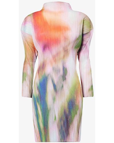Pleats Please Issey Miyake And Spinach Abstract-pattern Knitted Top - Multicolour