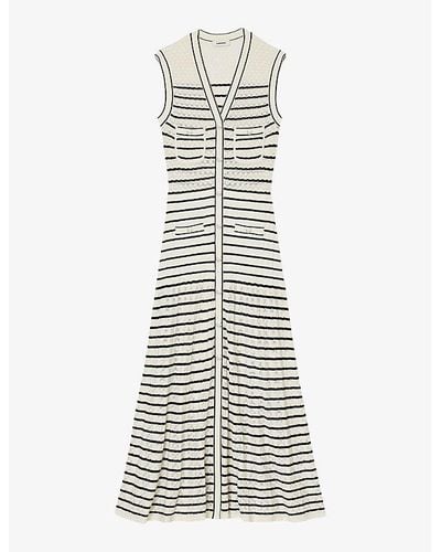 Sandro Stripe-pattern Sleeveless Woven Maxi Dress - White