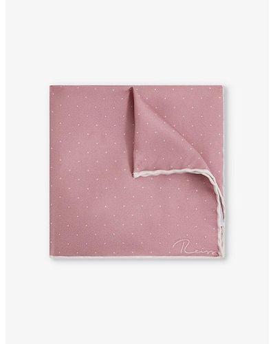 Reiss Liam Polka-dot Logo-print Silk Pocket Square - Pink
