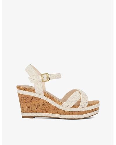 Dune Kelisa Braided-strap Wedge-heel Faux-leather Heels - White