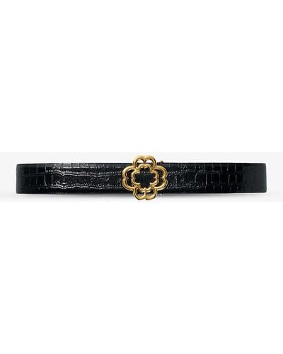 Maje Clover-buckle Croc-embossed Leather Belt - White