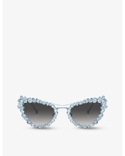 Swarovski Sk7011 Cat-eye Gem-embellished Metal Sunglasses - Gray
