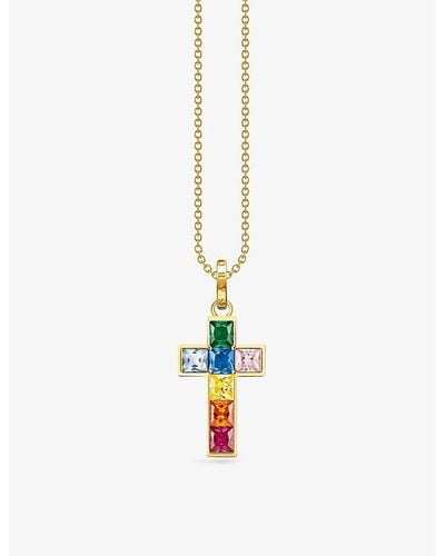 Thomas Sabo Colourful Stones Cross 18ct Yellow Gold-plated Sterling Silver And Zirconia Necklace - White