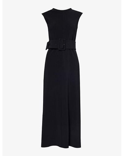 Another Tomorrow Sleeveless Detachable-belt Stretch-woven Maxi Dress - Black