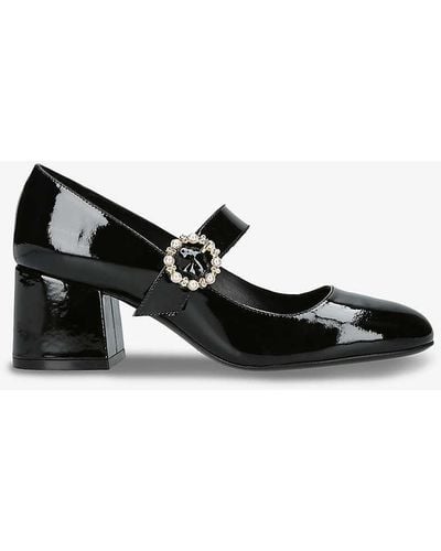 Stuart Weitzman Stuart 60 Pearl-embellished Patent-leather Mary-jane Shoes - Black