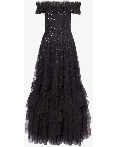 Needle & Thread Love Letter Sequin-embellished Recycled-polyester Maxi Dress - Black