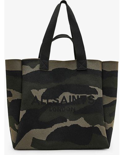 AllSaints Izzy Camouflage-print Knitted Recycled-polyester Tote Bag - Black