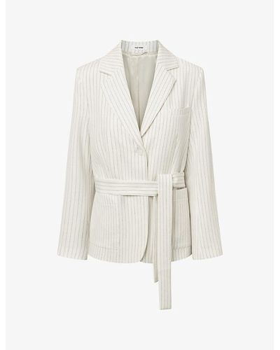 Nué Notes Bellamy Striped Belted Stretch-woven Blazer - White