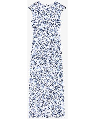 Maje Floral-pattern Draped Stretch-jersey Maxi Dress - Blue